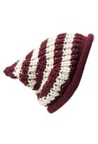 Forever21 Stripe Textured Fold-over Beanie (burgundy/cream)