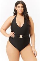 Forever21 Plus Size Wolf & Whistle Belted Halter One-piece Swimsuit