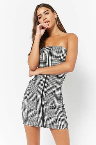 Forever21 Houndstooth Zip-front Tube Dress