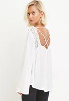 Forever21 Embroidered Lace Bell-sleeved Top