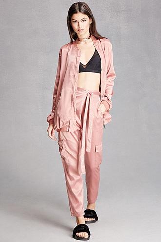 Forever21 Women's  High-waisted Satin Cargo Pants