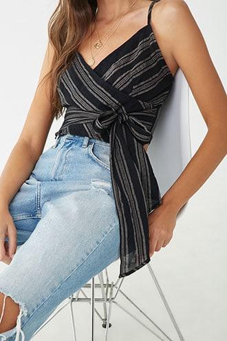 Forever21 Striped Wrap-front Cami