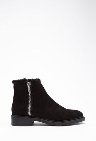Forever21 Women's  Faux Suede Ankle Booties (black)