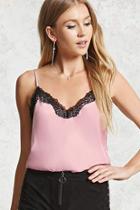 Forever21 Lace Trim Satin Cropped Cami