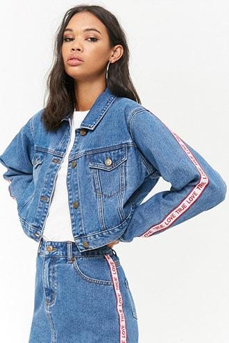Forever21 Ribbon-trim Cropped Denim Jacket