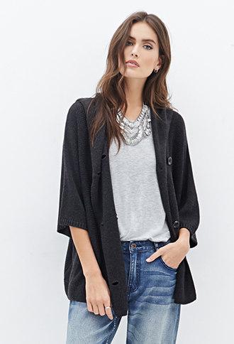 Forever21 Contemporary Hooded Double-breasted Batwing Cardigan