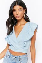 Forever21 Ruffled Chambray Crop Top