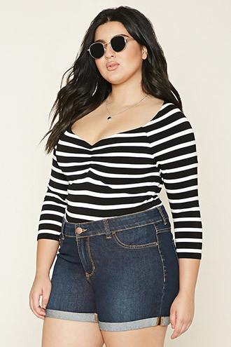 Forever21 Plus Women's  Plus Size Ruched Stripe Top