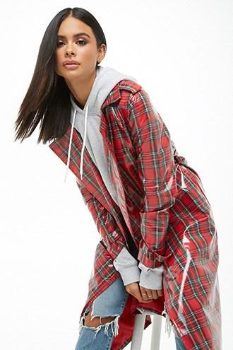 Forever21 Vinyl Plaid Trench Coat