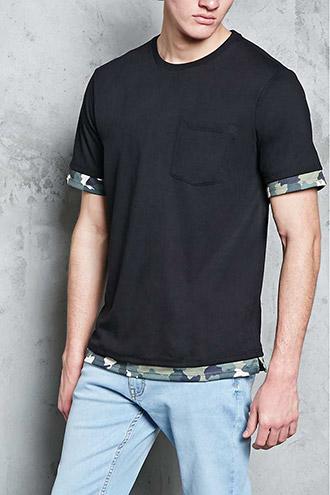 Forever21 Camo Jersey Trim Tee