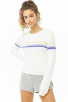 Forever21 Fuzzy Striped-trim Sweater