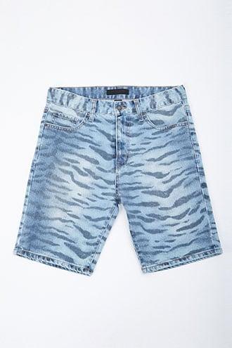 Forever21 Tiger Striped Print Denim Shorts