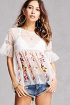 Forever21 Sheer Floral Ruffle Top