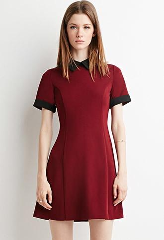 Forever21 Women's  Contrast-collared Dress (burgundy/black)