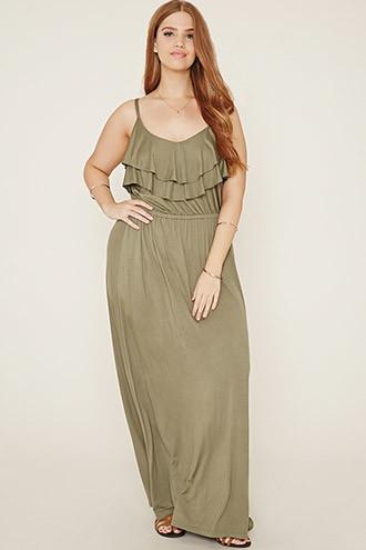 Forever21 Plus Women's  Olive Plus Size Ruffled Maxi Dress