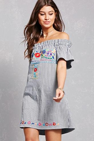 Forever21 Pinstripe Off-the-shoulder Dress