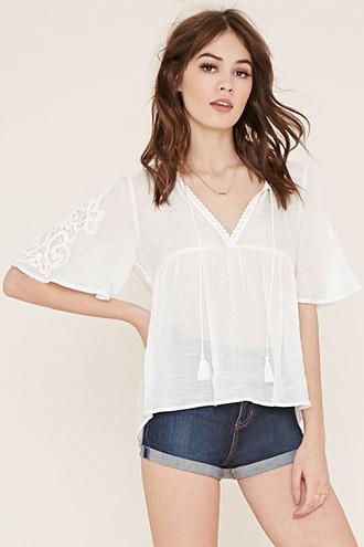 Forever21 Women's  Crochet Tonal-stripe Top