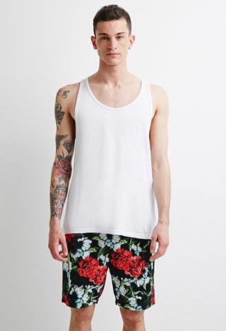 21 Men Floral Print Mesh Sweatshorts