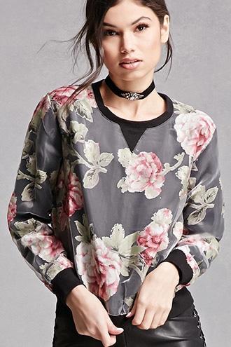 Forever21 Floral Print Mesh Sweatshirt