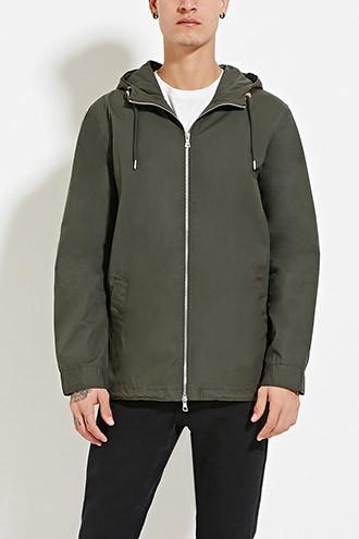 21 Men Men's  Olive Zipped Utility Jacket