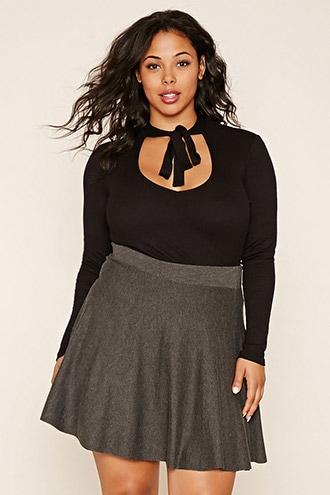 Forever21 Plus Women's  Black Plus Size Tie-neck Top
