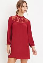 Forever21 Women's  Burgundy Embroidered-mesh Shift Dress