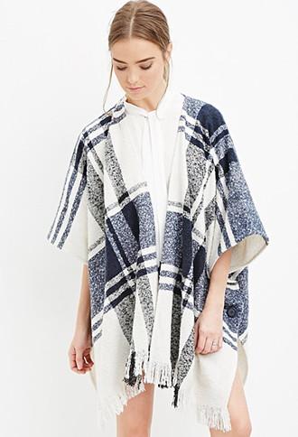 Forever21 Frayed Plaid Poncho