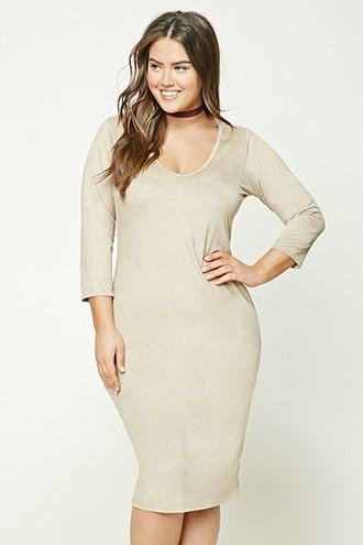 Forever21 Plus Women's  Plus Size Faux Suede Midi Dress