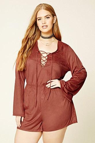 Forever21 Plus Women's  Rust Plus Size Faux Suede Romper