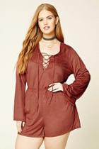 Forever21 Plus Women's  Rust Plus Size Faux Suede Romper