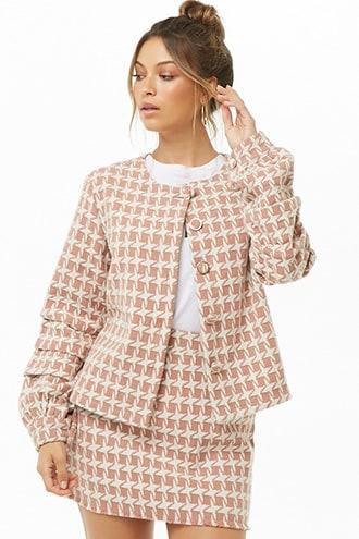 Forever21 Houndstooth Jacket & Frayed-hem Skirt Set