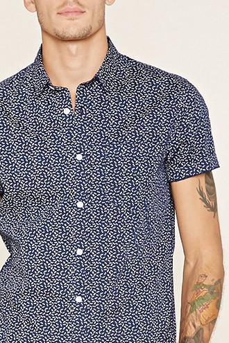 21 Men Men's  Blue & Cream Abstract Print Shirt