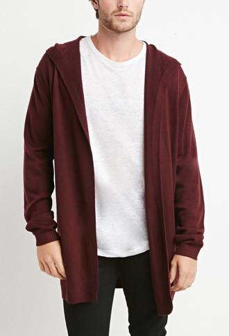 21 Men Men's Hooded Longline Cardigan (burgundy)