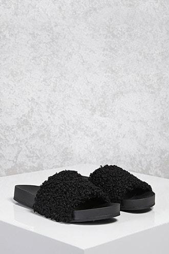 Forever21 Faux Shearling Slide Sandals