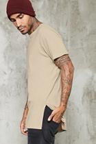 21 Men Men's  Khaki Side-slit Longline Tee