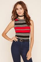 Forever21 Women's  Charcoal & Black Striped Sweater Top