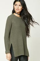 Forever21 Women's  Olive Vented-hem Boxy Sweater