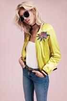 Forever21 Women's  Yellow & Red Embroidered Souvenir Jacket