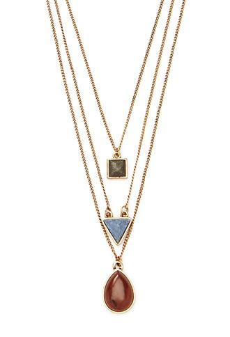 Forever21 Faux Stone Necklace Set (antic Gold/multi)