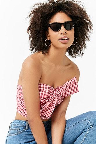 Forever21 Gingham Tie-front Tube Top