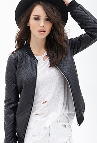 Forever21 Quilted Bomber Jacket Black Small