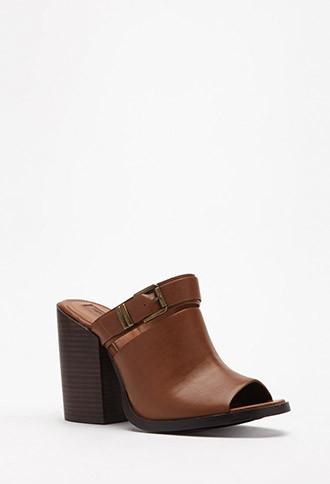 Forever21 Women's  Buckled Peep-toe Mules (tan)
