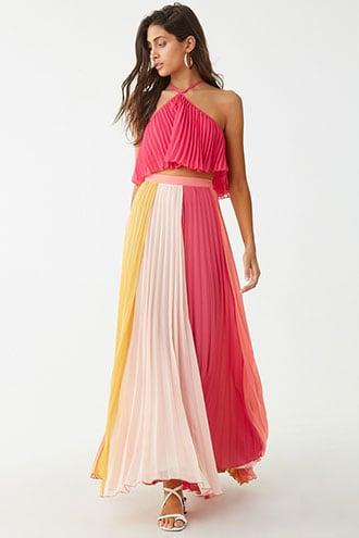 Forever21 Accordion Pleat Crop Top & Maxi Skirt Set