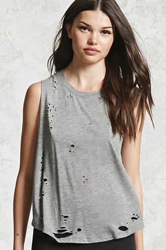 Forever21 Distressed Raw-cut Tank Top