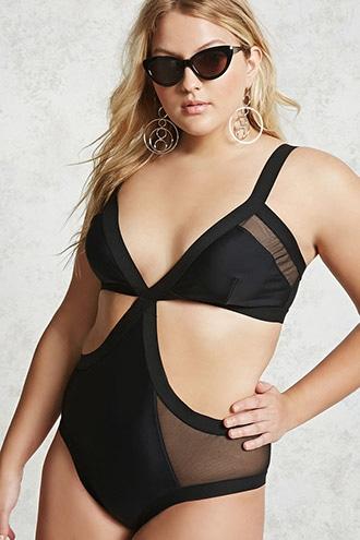 Forever21 Plus Size Cutout Mesh Swimsuit