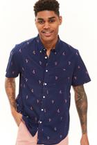 Forever21 Trunks Surf & Swim Embroidered Flamingo Button Shirt