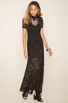 Forever21 Women's  Mock Neck Lace Maxi Dress