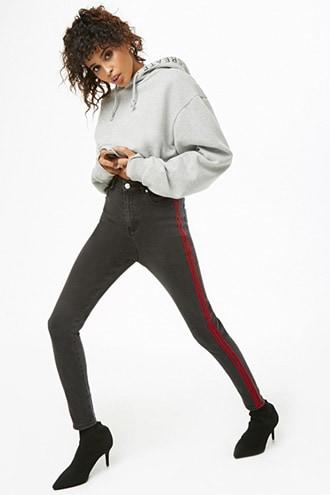 Forever21 High-rise Striped-trim Jeans