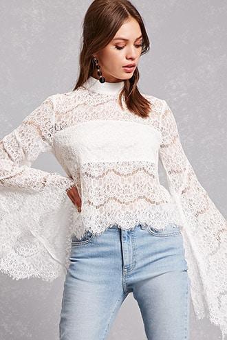 Forever21 Eyelash Lace Bell Sleeve Top