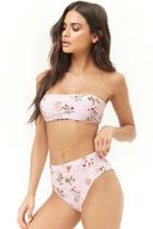 Forever21 Pinstriped Floral High-rise Bikini Bottoms